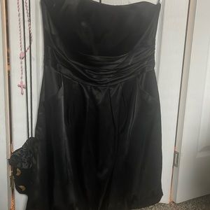 David’s Bridal black  strapless dress with pockets silk like fabric! Comfy af